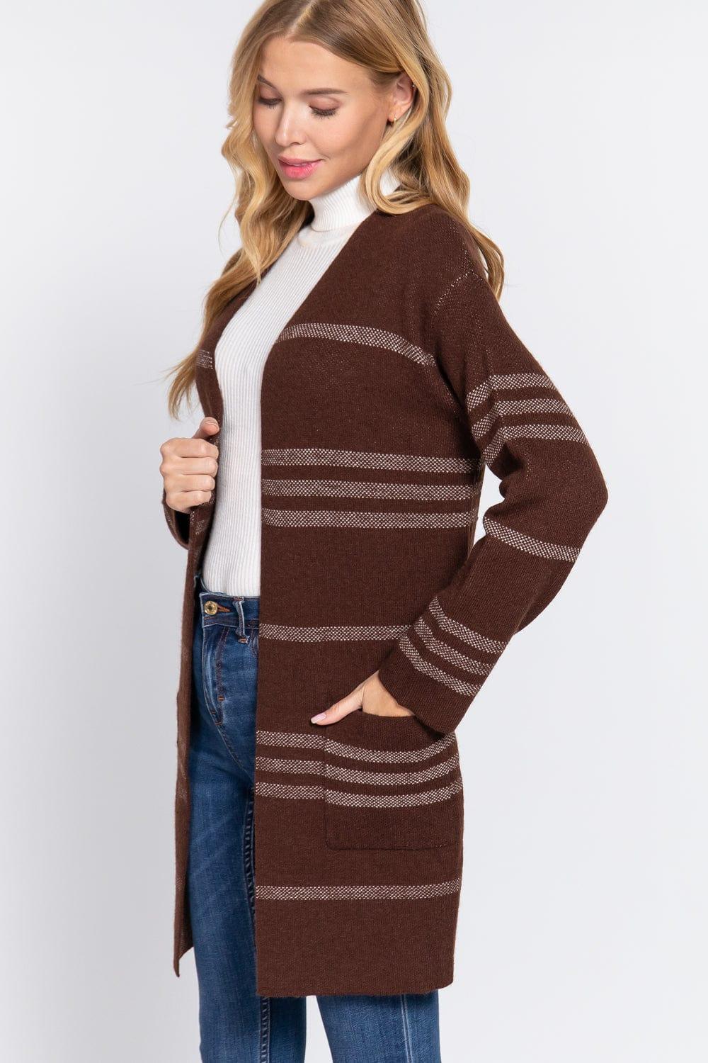 SAVLUXE Dolman Stripe Open Sweater Cardigan