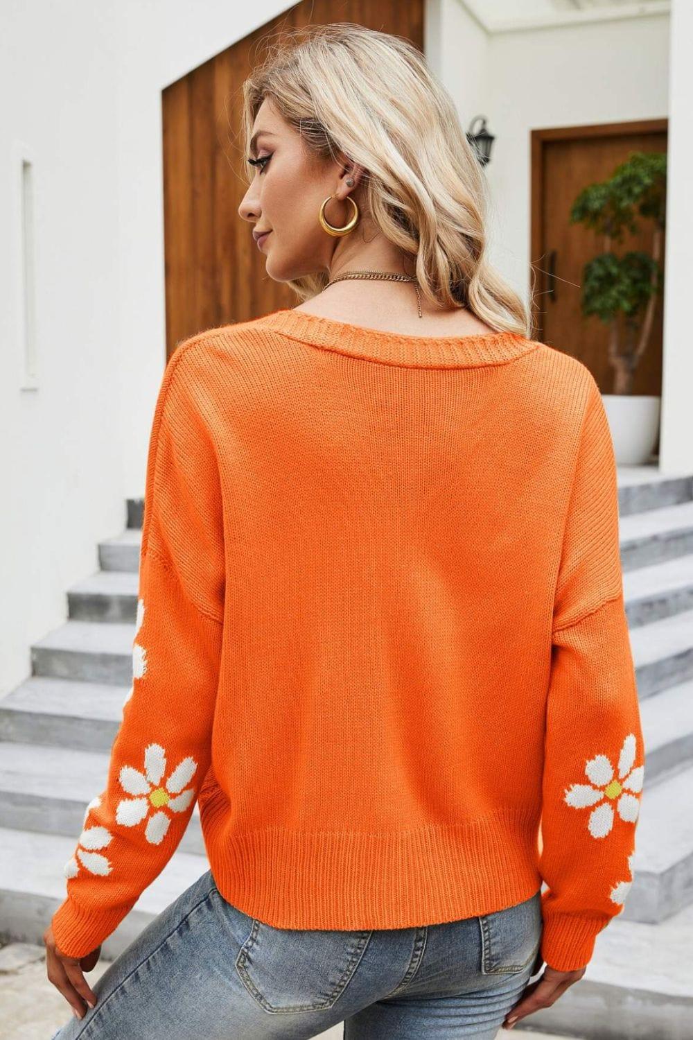 Trendsi Floral Ribbed Trim Drop Shoulder Cardigan