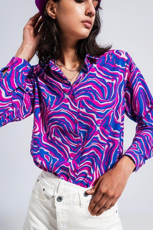 Q2 purple / s FLUID SHIRT IN BRIGHT ABSTRACT PURPLE