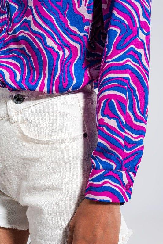 Q2 FLUID SHIRT IN BRIGHT ABSTRACT PURPLE