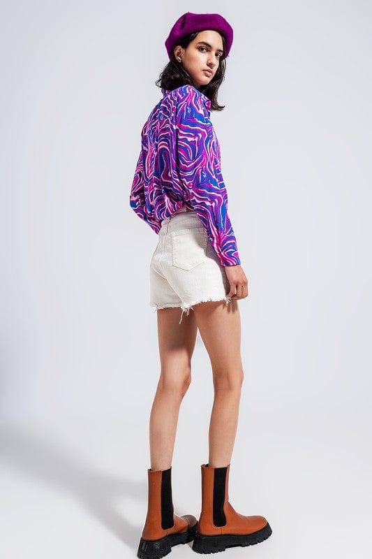 Q2 FLUID SHIRT IN BRIGHT ABSTRACT PURPLE