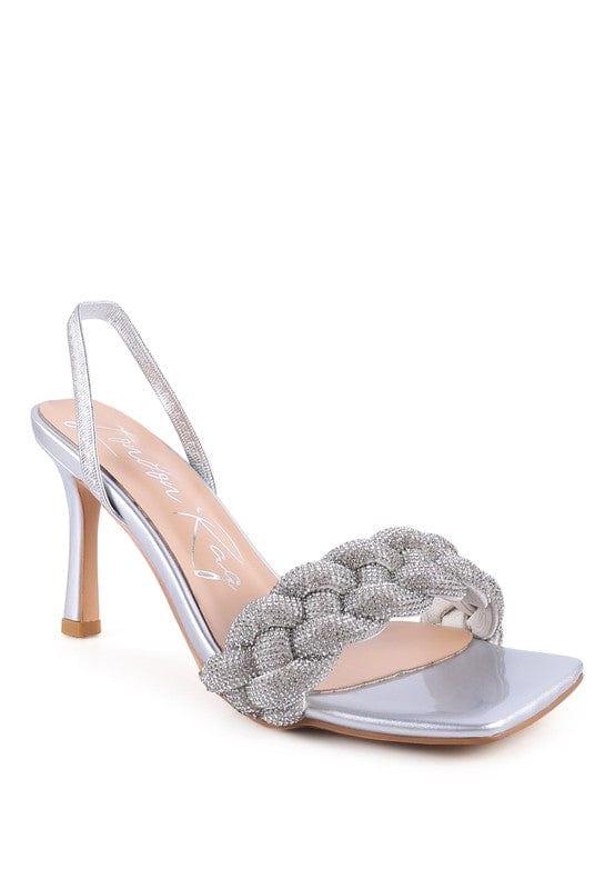Rag Company Silver / 5 HIGH SOCIAL DIAMANTE BRAIDED TRAP SANDALS