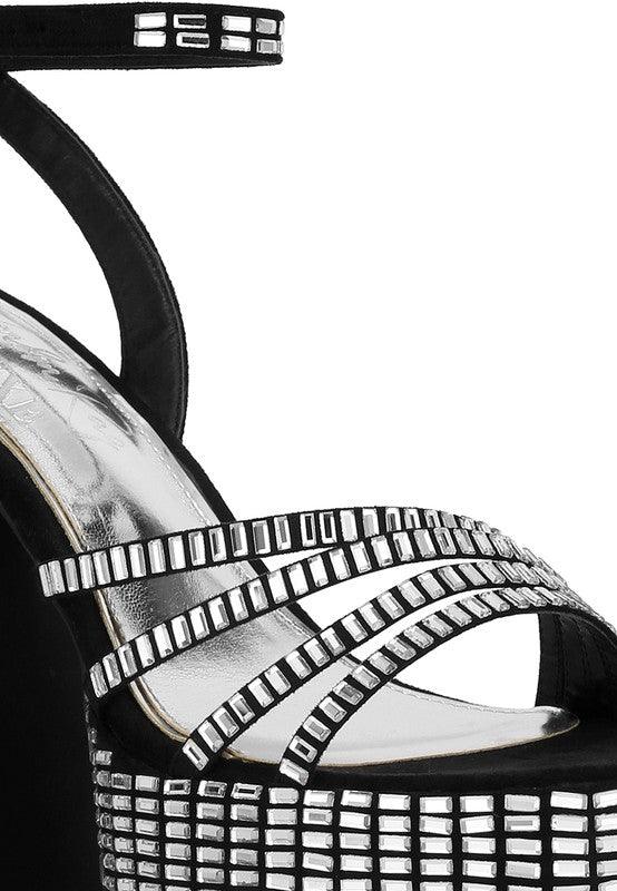 Lustrous Mirror Embellished Flare Heel Sandals - SAVLUXE
