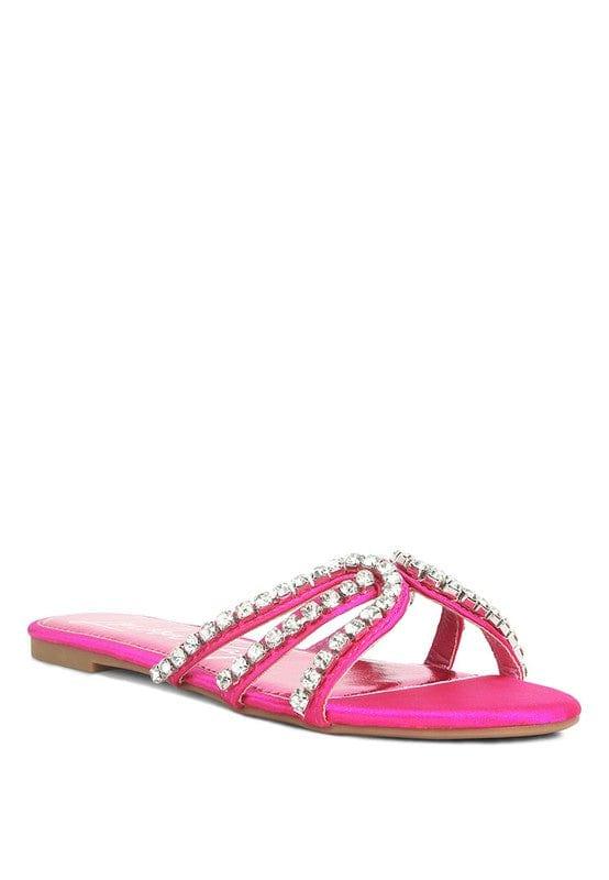 Rag Company Fushia / 5 Mezzie Dimante Strap Flat Sandals