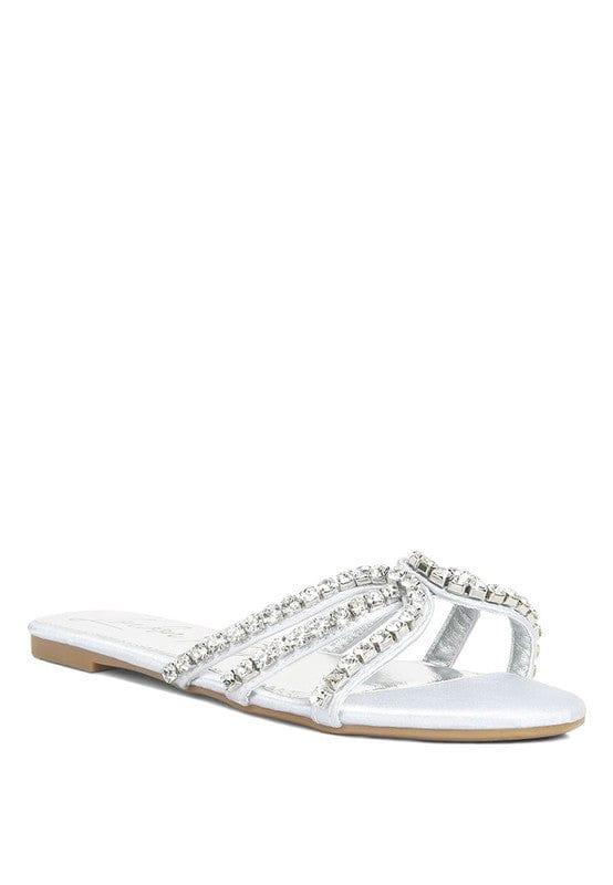 Rag Company Silver / 5 Mezzie Dimante Strap Flat Sandals