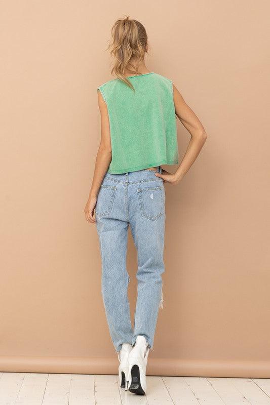 MINERAL WASHED RHINESTONE TANK - SAVLUXE