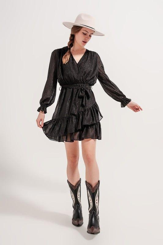 Q2 MINI DRESS WITH FLIPPY HEM IN BLACK