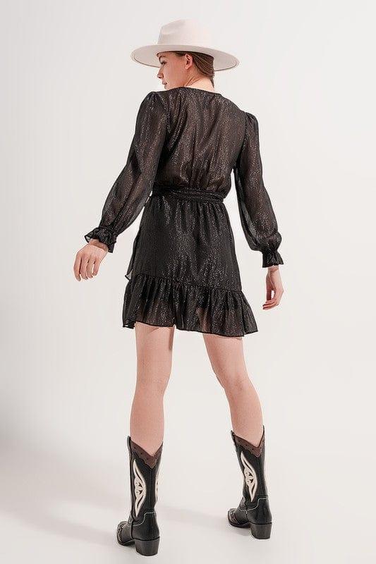 Q2 MINI DRESS WITH FLIPPY HEM IN BLACK