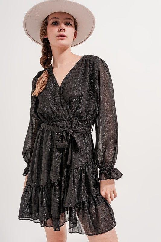 Q2 MINI DRESS WITH FLIPPY HEM IN BLACK