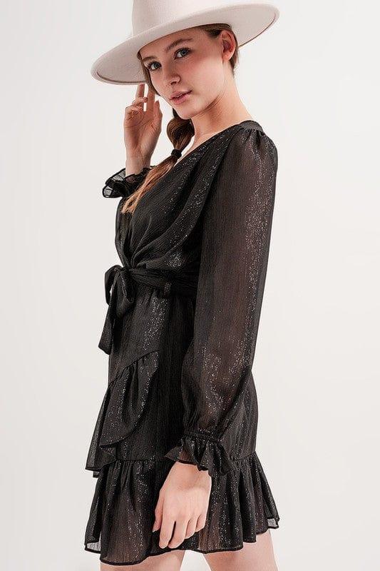 Q2 MINI DRESS WITH FLIPPY HEM IN BLACK