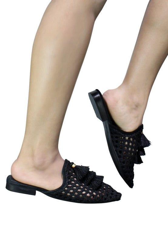 Rag Company MIRIAM Woven Metallic Tassel Flat Mules