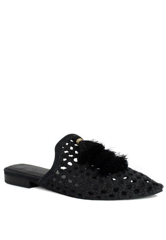 Rag Company Black / 5 MIRIAM Woven Metallic Tassel Flat Mules