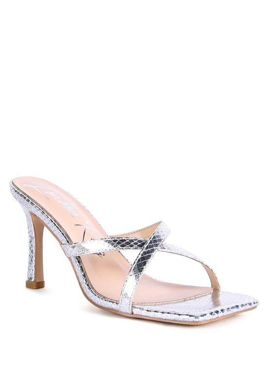 Rag Company Silver / 5 MURIEL CROC CROSS STRAP SLIDER SANDALS