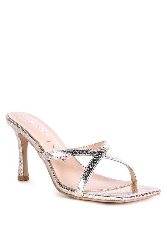 Rag Company GOLD / 5 MURIEL CROC CROSS STRAP SLIDER SANDALS