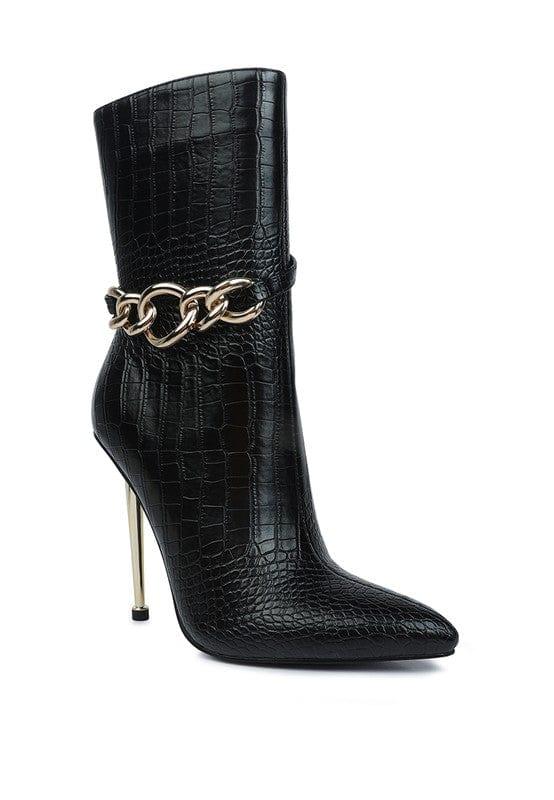 Rag Company Black / 5 Nicole Croc Patterned High Heeled Ankle Boots