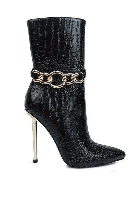 Rag Company Nicole Croc Patterned High Heeled Ankle Boots