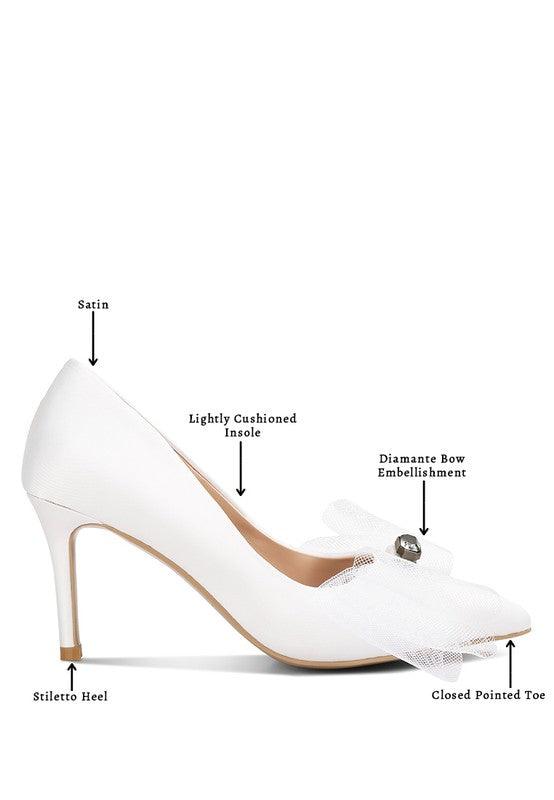 Odette Diamante Embellished Bow Stiletto Pumps - SAVLUXE