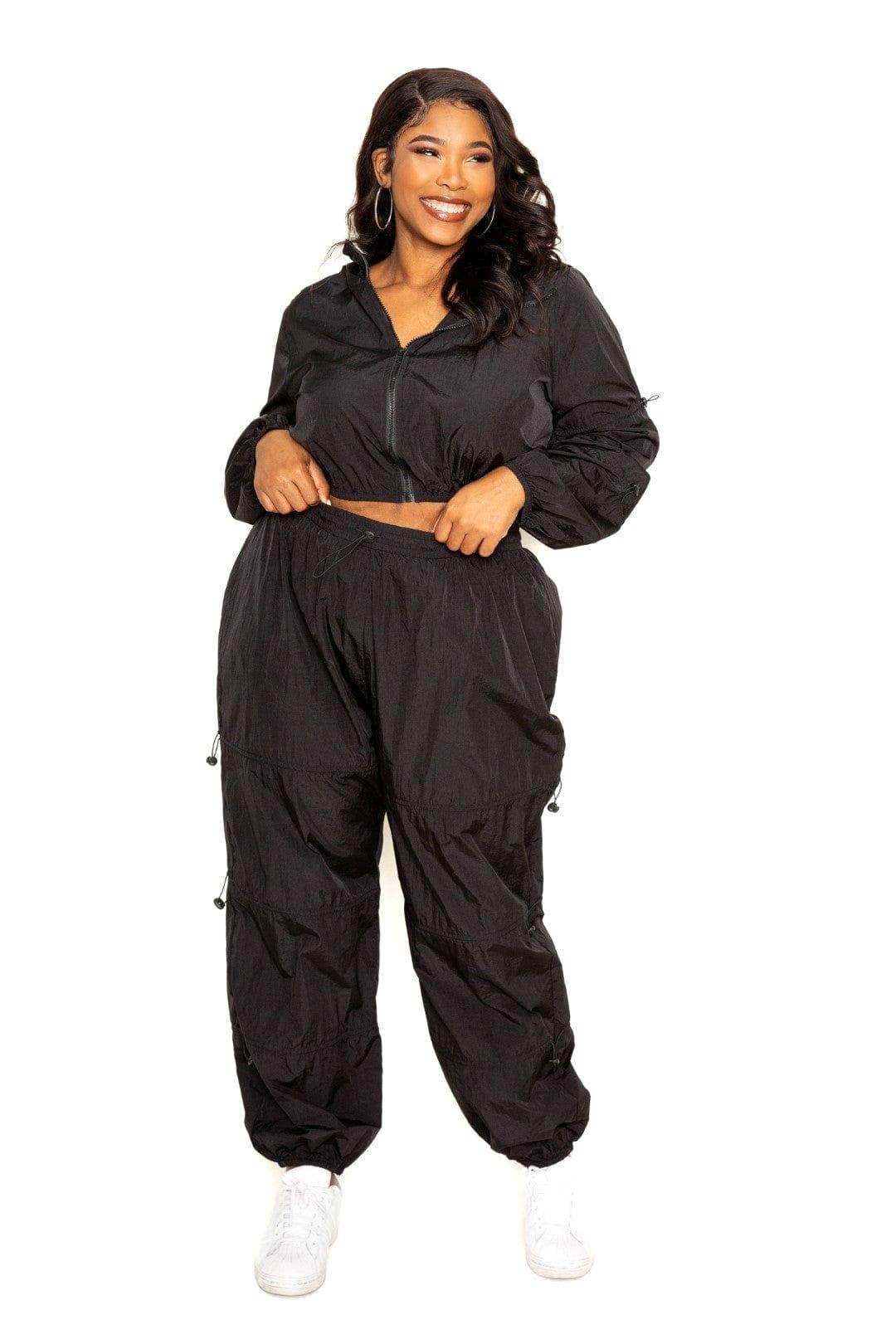 SAVLUXE 3XL Plus Size Active Zip Up Set With Cord Lock Detail