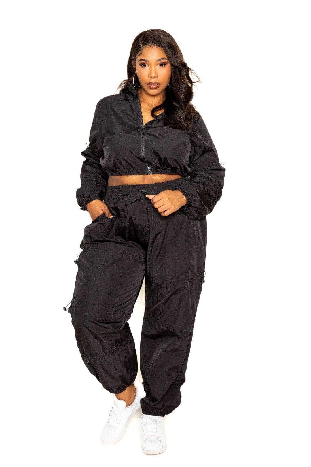 SAVLUXE Plus Size Active Zip Up Set With Cord Lock Detail