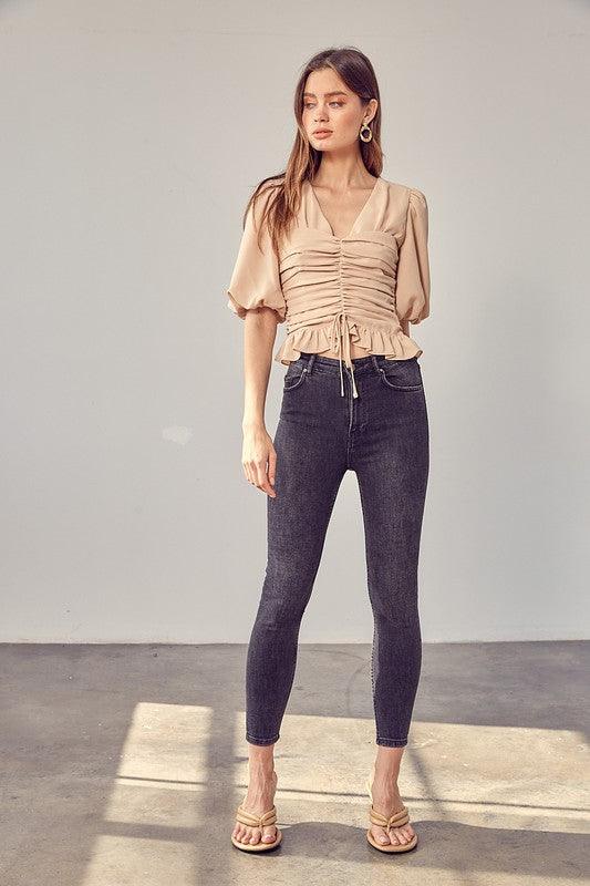 PUFF SLEEVE CINCHED TOP - SAVLUXE
