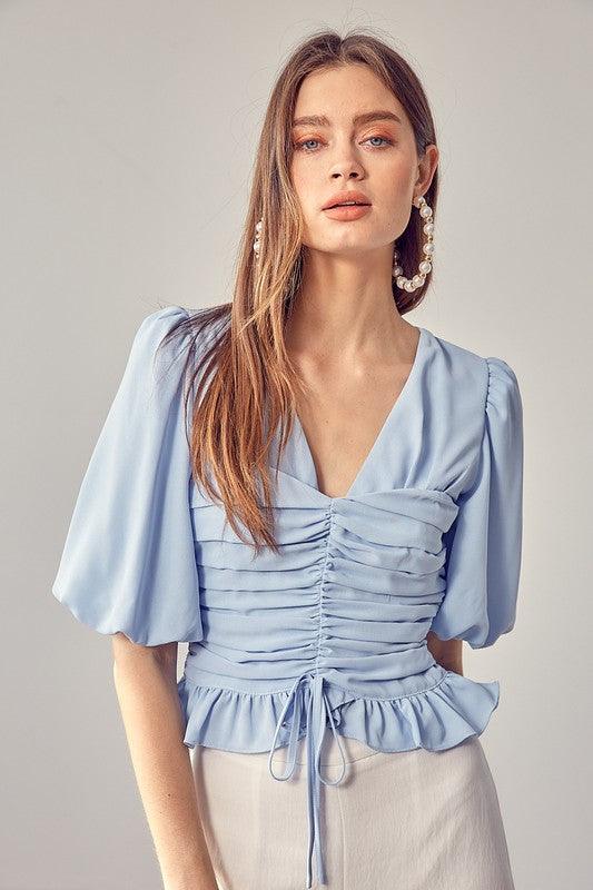 PUFF SLEEVE CINCHED TOP - SAVLUXE