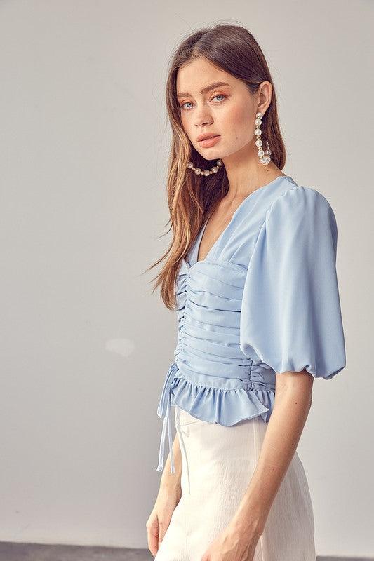 PUFF SLEEVE CINCHED TOP - SAVLUXE