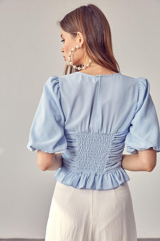 PUFF SLEEVE CINCHED TOP - SAVLUXE