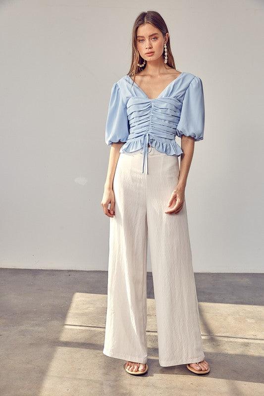 PUFF SLEEVE CINCHED TOP - SAVLUXE