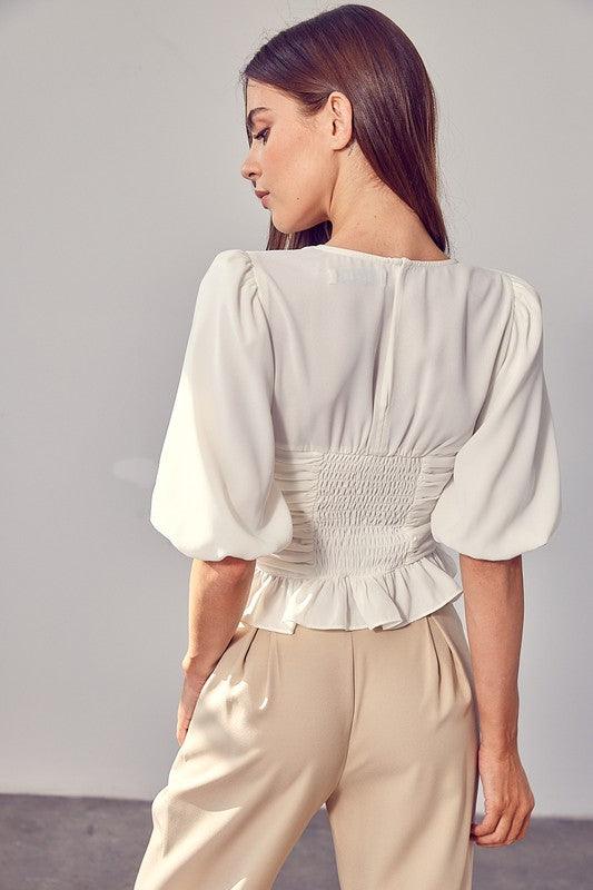 PUFF SLEEVE CINCHED TOP - SAVLUXE