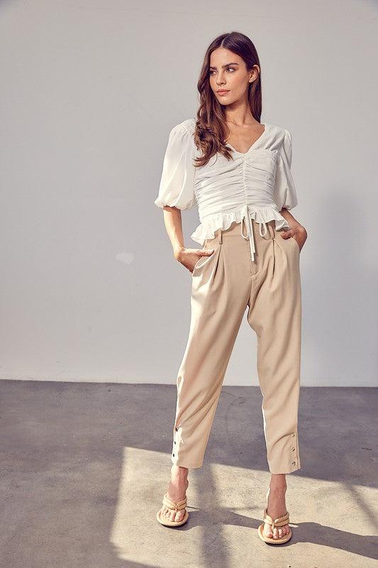 PUFF SLEEVE CINCHED TOP - SAVLUXE