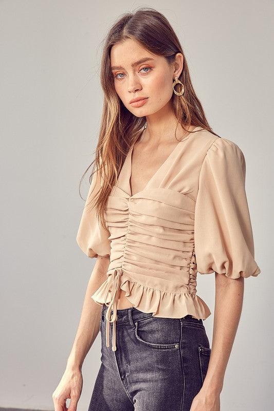 PUFF SLEEVE CINCHED TOP - SAVLUXE