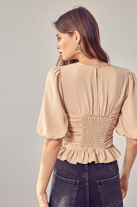 PUFF SLEEVE CINCHED TOP - SAVLUXE