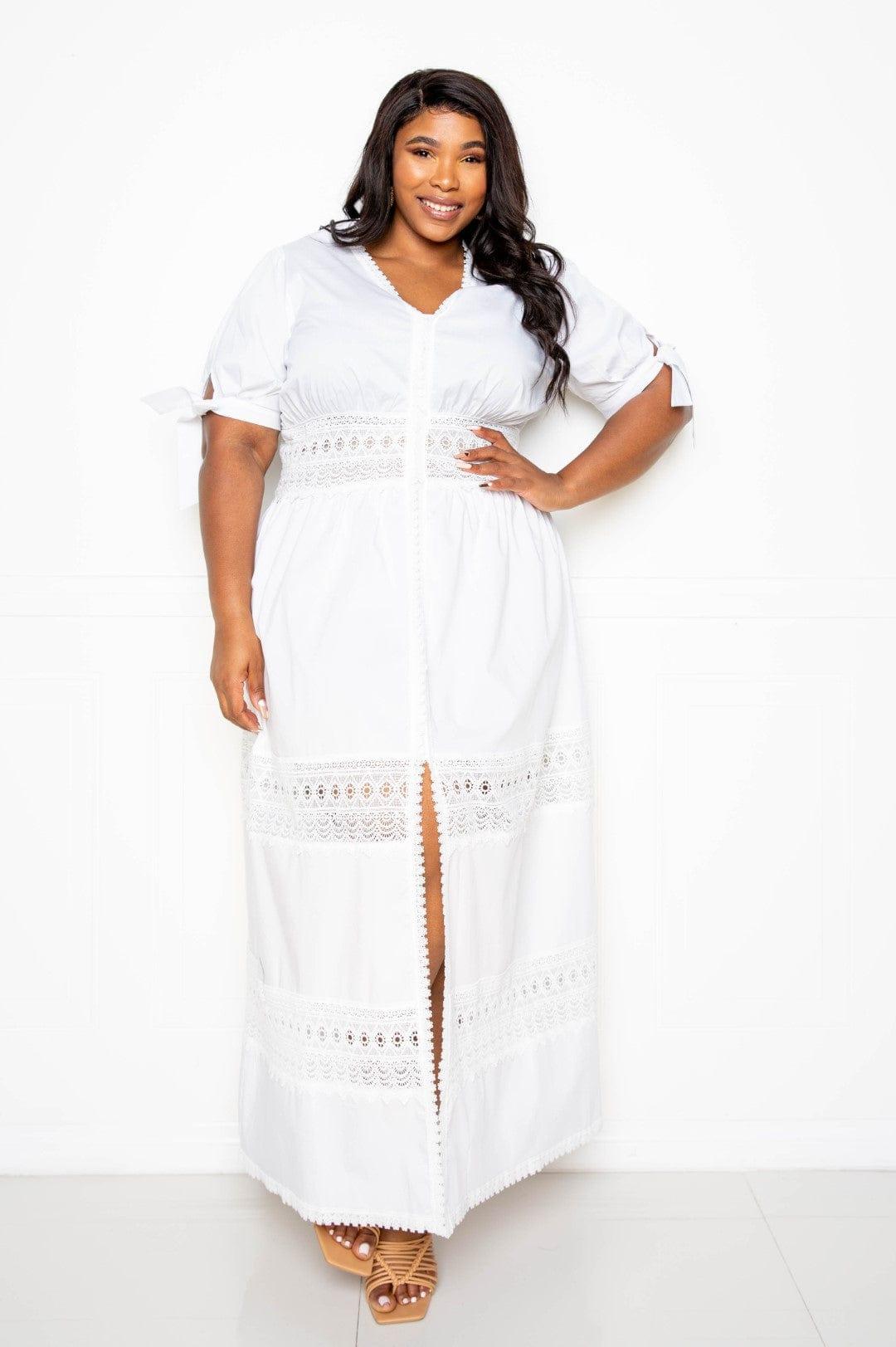 SAVLUXE Default Puff Sleeve Maxi Dress With Lace Insert