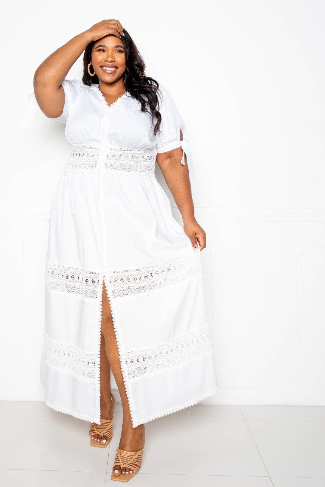 SAVLUXE Default Puff Sleeve Maxi Dress With Lace Insert