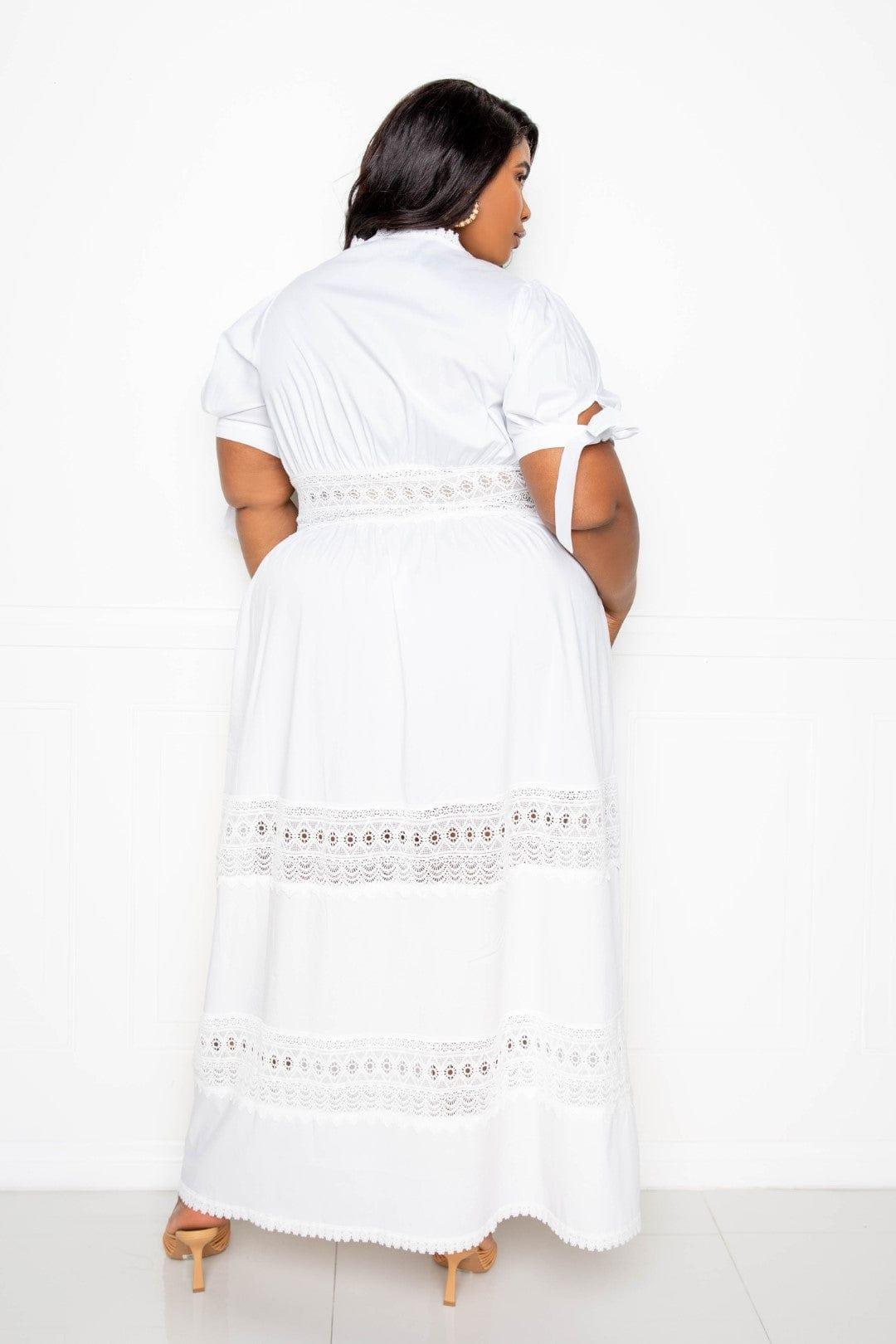 SAVLUXE Default Puff Sleeve Maxi Dress With Lace Insert