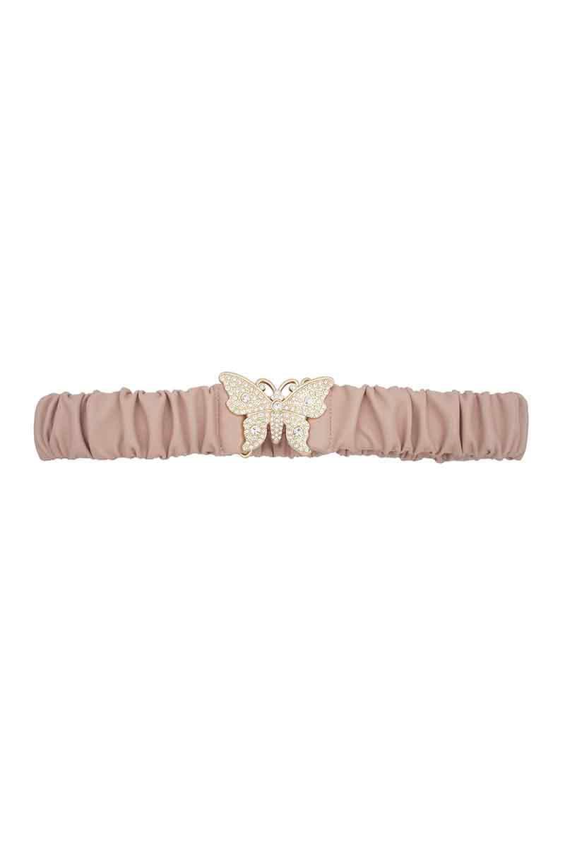 SAVLUXE Rhinestone Pave Butterfly Ruched Elastic Back Belt