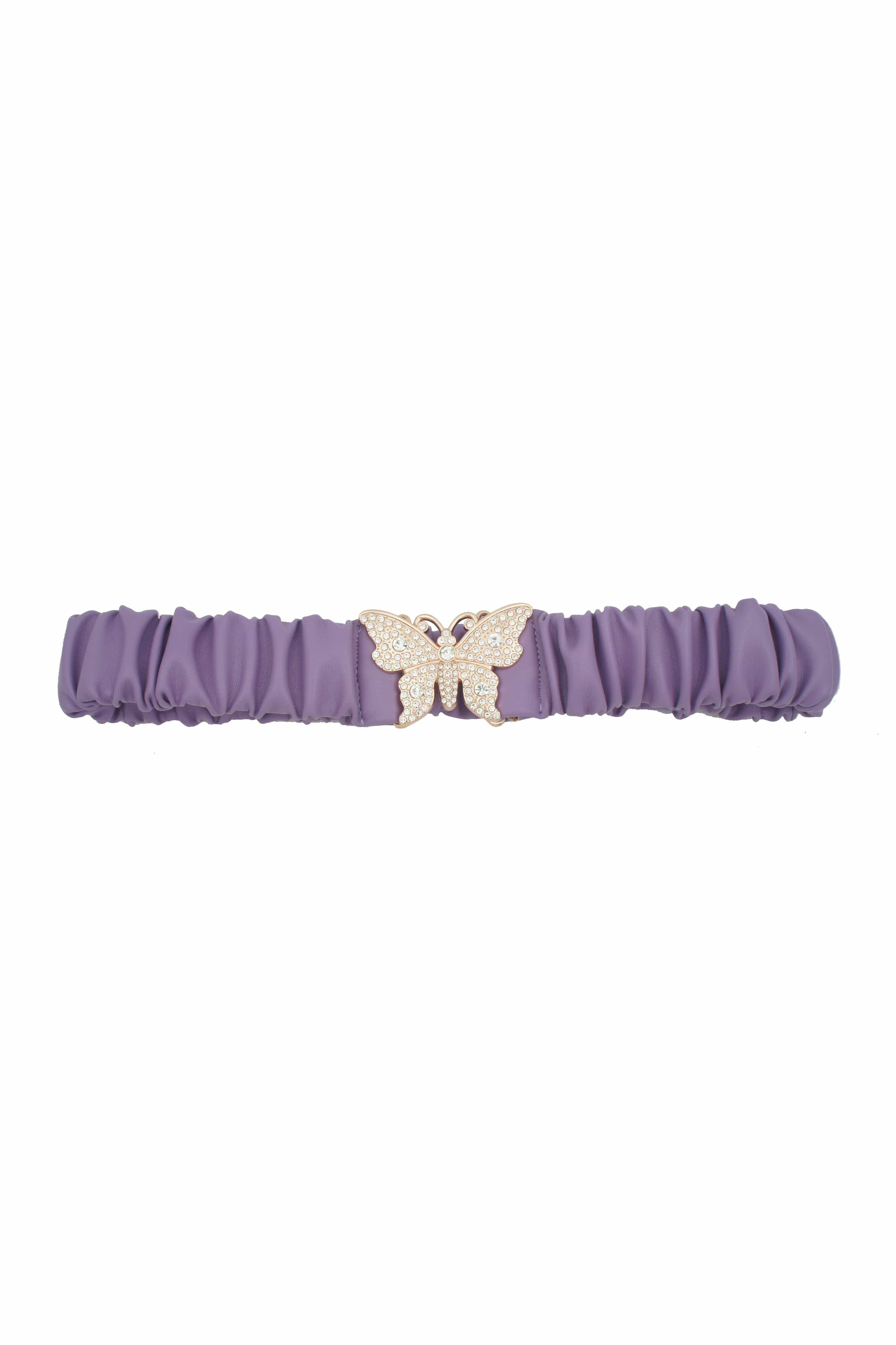 SAVLUXE Rhinestone Pave Butterfly Ruched Elastic Back Belt