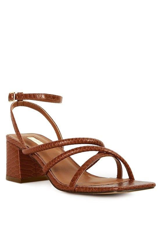 Rag Company SANDALS Tan / 5 Right Pose Croc Mid Block Heel Casual Sandals