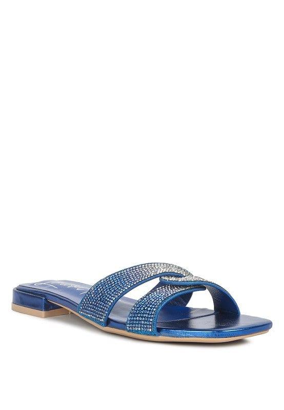 Rag Company Blue / 5 Rum Cake Cross Strap Rhinestone Sandals