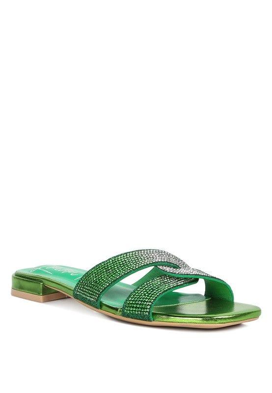 Rag Company Green / 5 Rum Cake Cross Strap Rhinestone Sandals