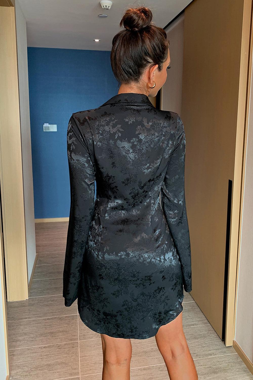 Long Sleeve Tie Front Dress - SAVLUXE