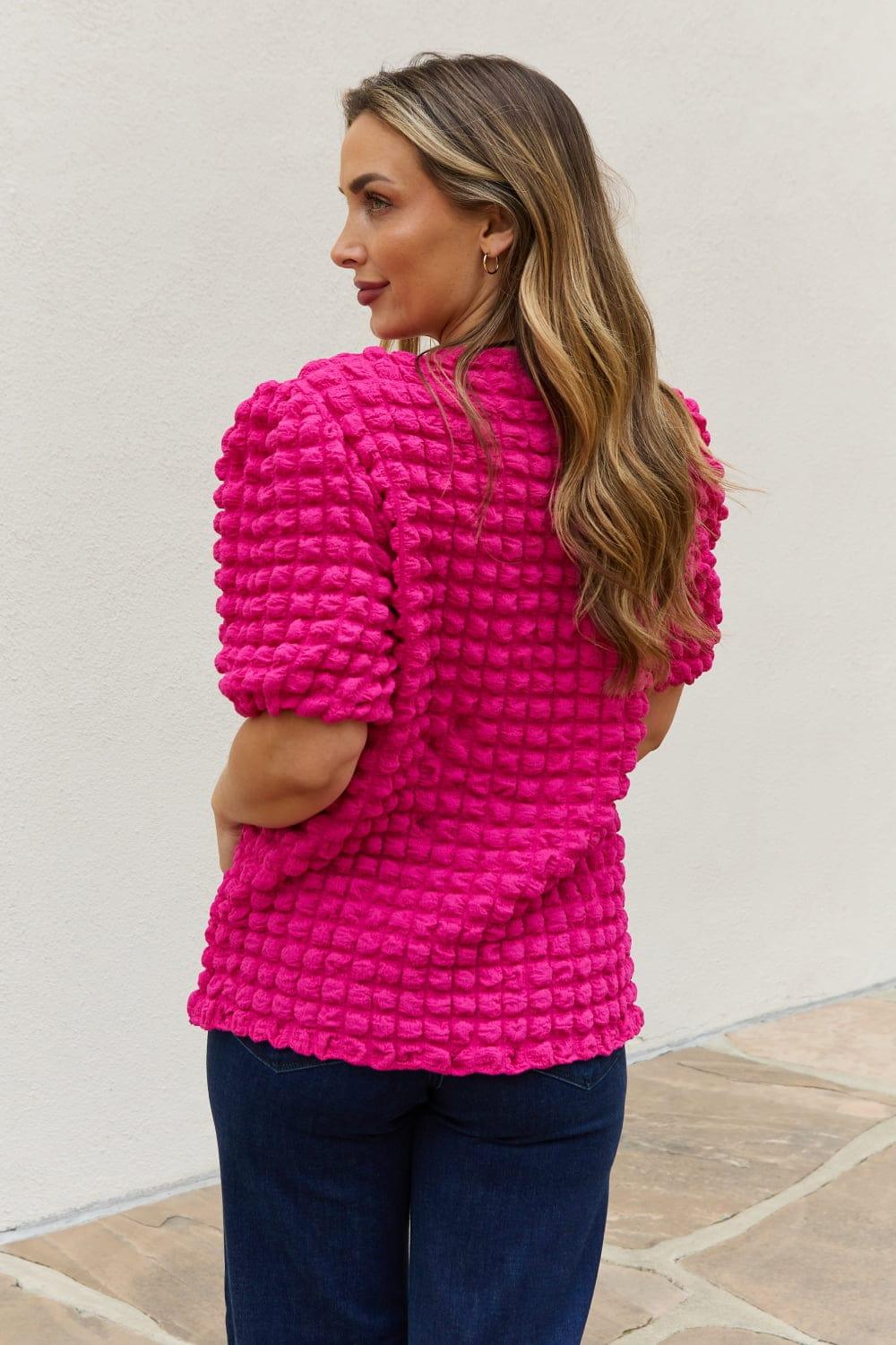 Trendsi And The Why Full Size Bubble textured Puff Sleeve Top