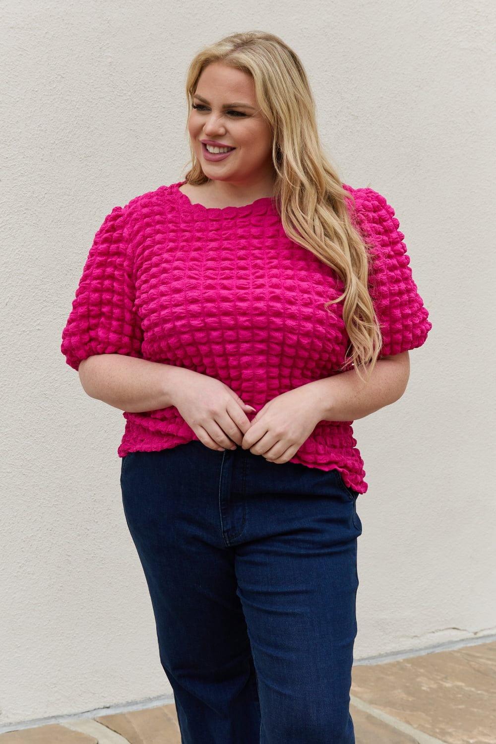 Trendsi And The Why Full Size Bubble textured Puff Sleeve Top