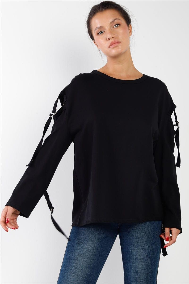 SAVLUXE Default S Black Long Sleeve Cut-out Sweater