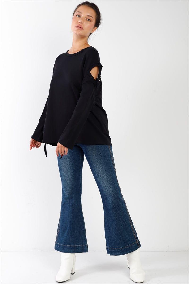 SAVLUXE Default Black Long Sleeve Cut-out Sweater