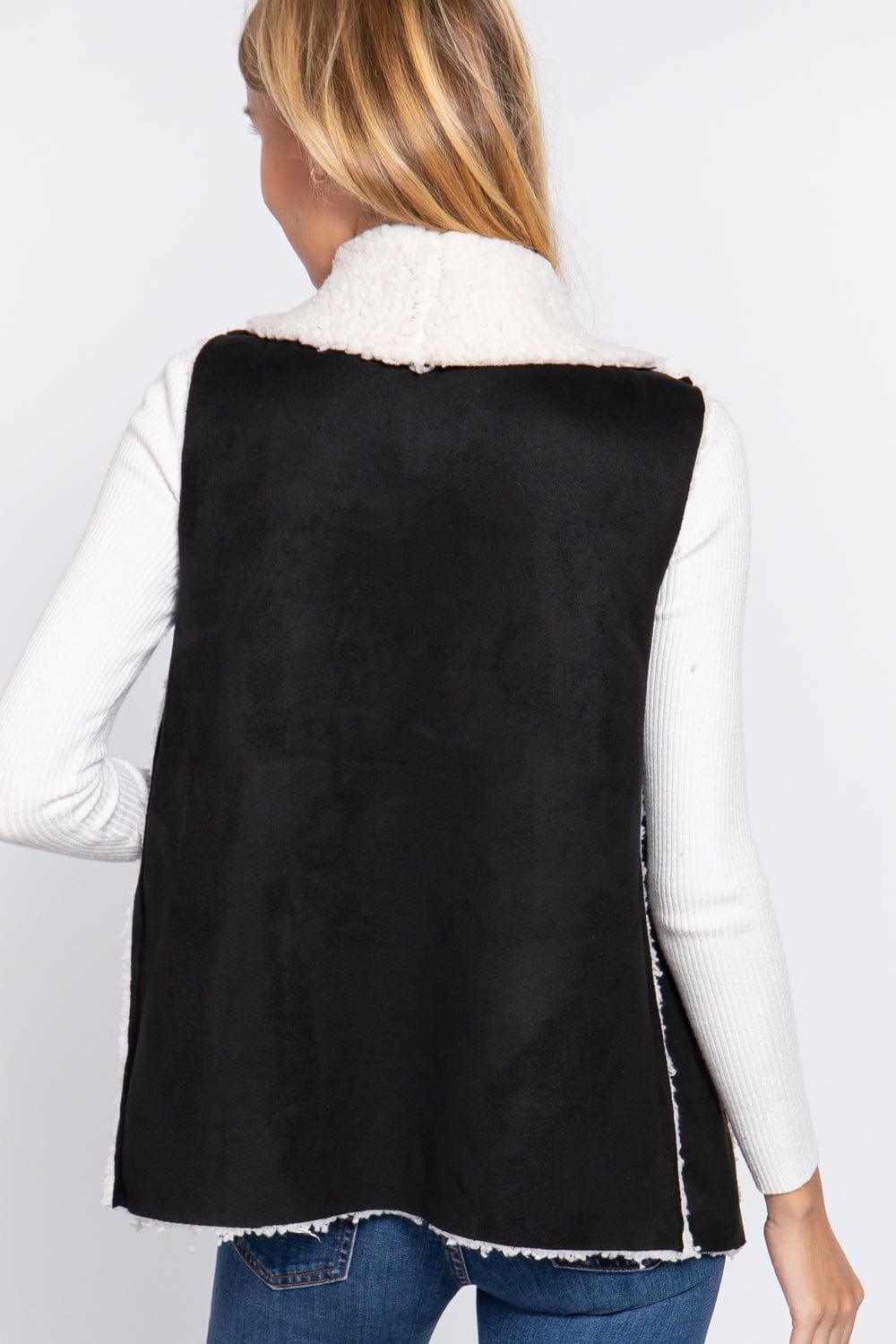 SAVLUXE Default Black Shawl Faux Suede Fur Vest