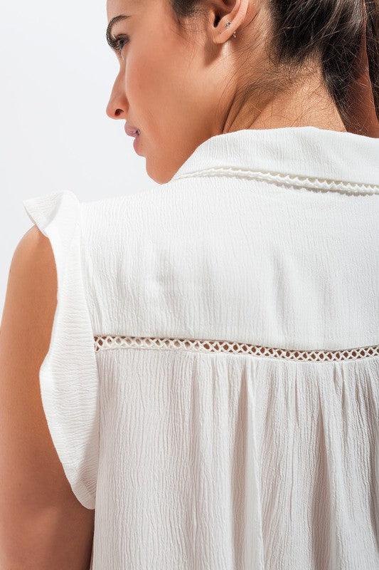 BLOUSE WITH FRILL SLEEVE IN WHITE - SAVLUXE