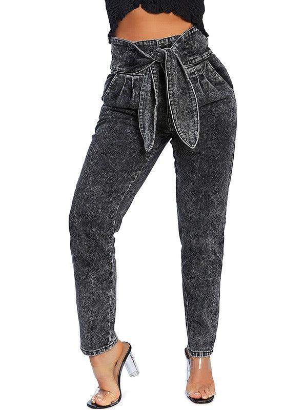 Bow Together Washed Denim Pants - SAVLUXE