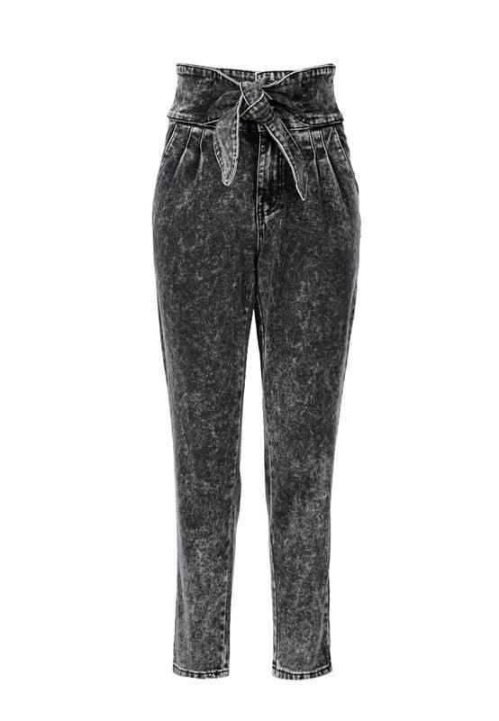 Bow Together Washed Denim Pants - SAVLUXE