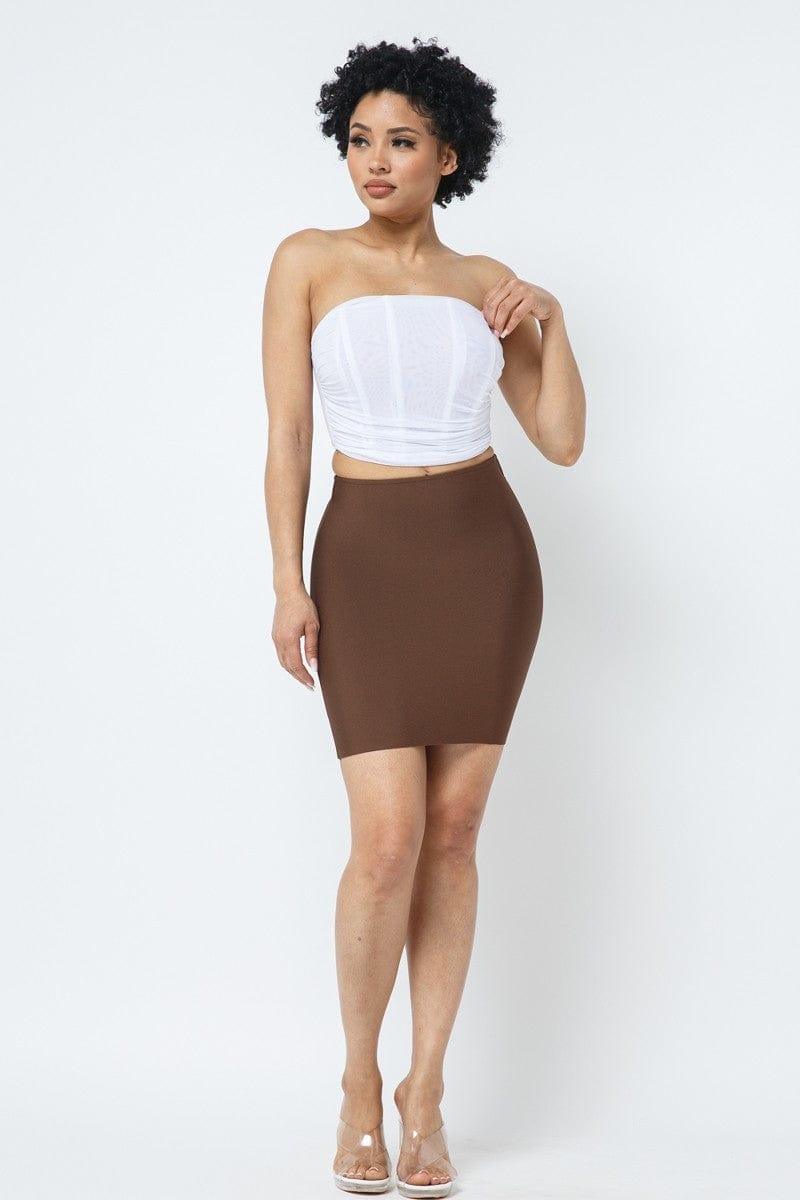 SAVLUXE Default Brown Bandage Mini Skirt